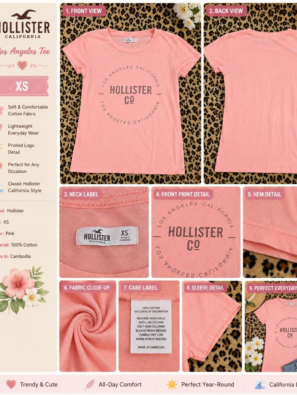 Hollister Coral Pink Logo Short Sleeve Tee